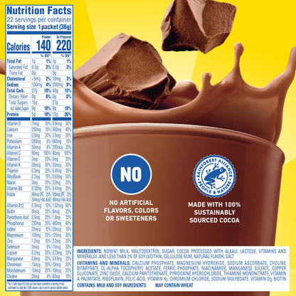 Carnation Breakfast Essentials Powder Drink Mix, Rich Milk Chocolate, 22 Count Box of 1.26 Ounce Packets