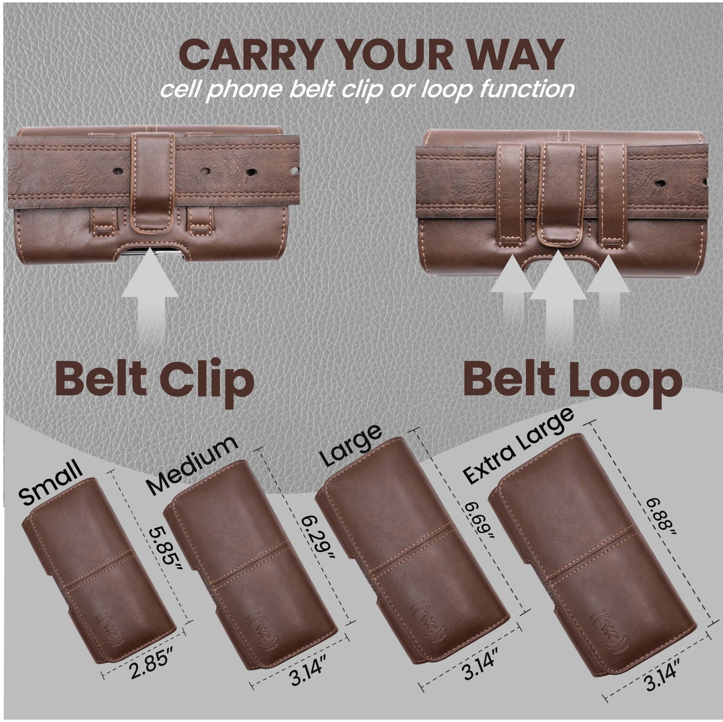 Wireless City Leather Phone Holster for iPhone 17/17 Pro 16/16 Pro/16e 15/15 Pro 14/14 Pro 13/13 Pro 12/12 Pro 11 XR Horizontal Belt Clip & Loop Phone Pouch Magnetic Closure Phone Holder for Men Brown