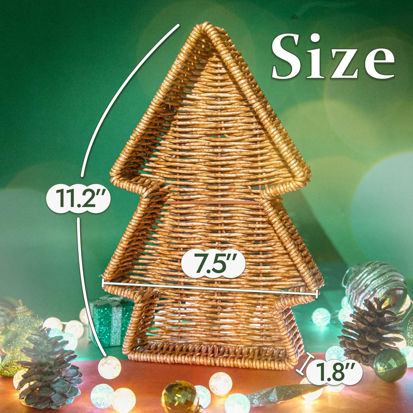 myHomeBody Christmas Tree Wicker Basket, Decorative Snack Tray, Appetizer Serving Tray and Platters, Set of 2