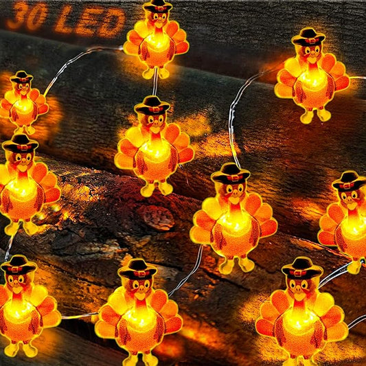 10 Ft 30 LED Thanksgiving Decorations Turkey String Lights, Thanksgiving Lights Decorations Battery Operated Turkey Lights Copper Wire Fairy String Lights for Party Home Indoor Decor