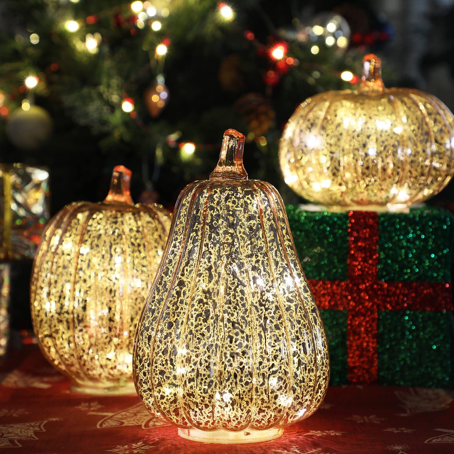Romingo Mercury Glass Pumpkin Light with Timer for Halloween Pumpkin Decorations Fall and Thanksgiving Decor, Rose Gold, 8.7 inches
