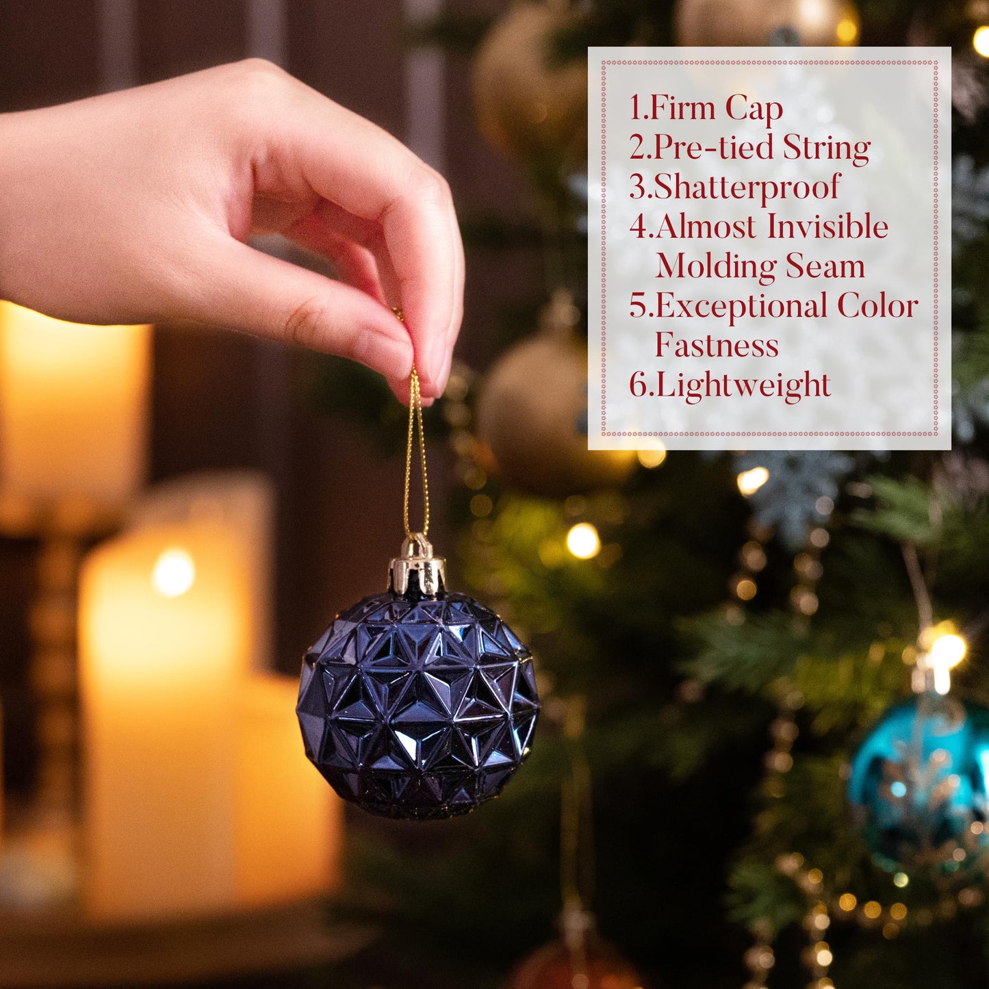 Valery Madelyn Christmas Tree Decorations Ornament Set, 50ct 2 Inches Blue and Gold Shatterproof Christmas Ball Ornaments Hanging Xmas Holiday Party Decor