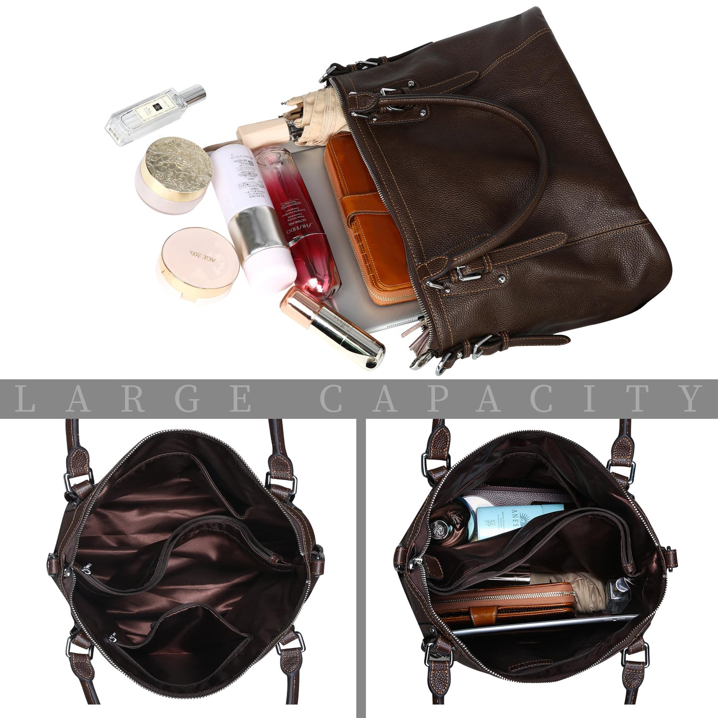 HESHE Genuine Leather Purses and Handbags for Women Tote Shoulder Bag Satchel Designer Purse Top Handle Bags Hobo Crossbody Purse (Large,Coffee)