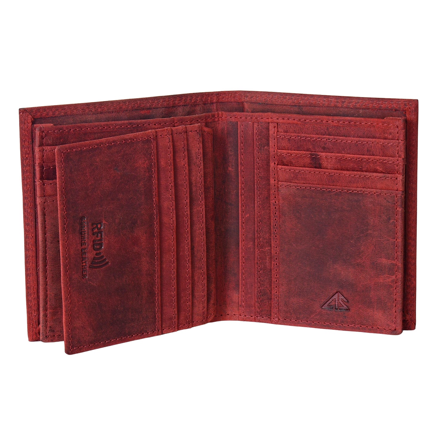 ASAD Genuine Leather Wallet for Men & Women | Compact & Spacious with 18 Card Slots, Expandable Currency Compartment & ID Window | Double-Stitched, RFID Blocking | Bordo Crazy Horse American Flag