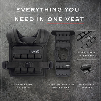 HANZO Weighted Vest for Men & Women 25lbs | 35lbs | 45lbs | 65lbs | Weight Vest With Removable Iron Weights, Adjustable Heavy Duty Weighted Workout Vest for Calisthenics & Fitness Training