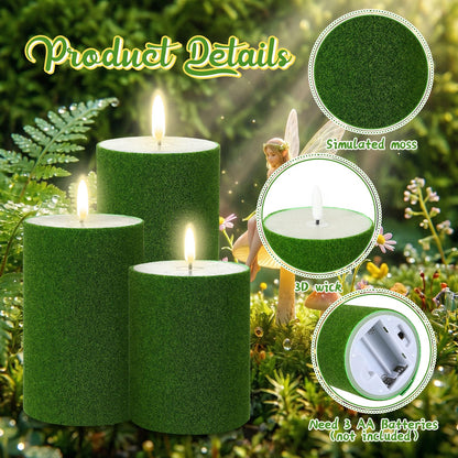 Glooglitter 3 Pcs Enchanted Fairy Forest Flameless Candles Battery Operated, Nutcracker Drum LED Candle with Remote Timer, Drum Flameless Candles for Natural Altars Fairy Scenes Wedding Decorations