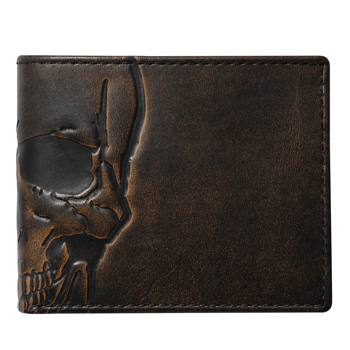 House of Jack Co. Skull Double ID Bifold Wallet for Men, Full Grain Leather Bifold Wallet, 2 ID Windows, 10 Card Slots, Skull Wallet, Black
