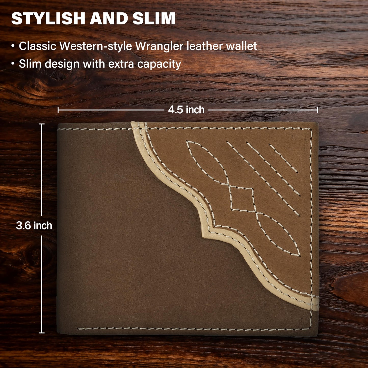 Wrangler Men's Bifold Wallet with Flip-Out ID Window, Genuine Leather, RFID Blocking, Gift for Him