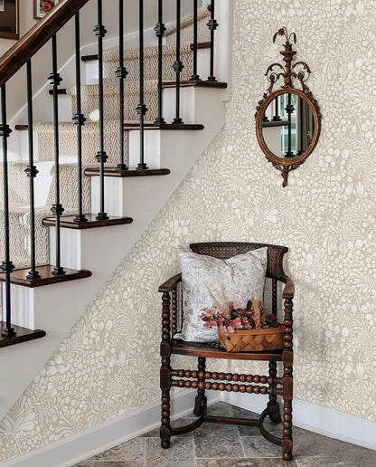Heroad Peel and Stick Wallpaper Boho Beige Contact Paper Floral Wall Paper Removable Self Adhesive Wallpaper for Cabinet Bedroom Living Room Entryway Walls Bathroom Waterproof Vinyl Roll 17.3''x78.7''