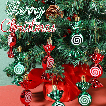 Threan 12 Pcs Christmas Candy Ornaments for Tree Decoration Hanging Glitter Candy Cane Christmas Peppermint Ornament with Golden Rope for Xmas Holiday Decoration(Red, Green,Plastic)