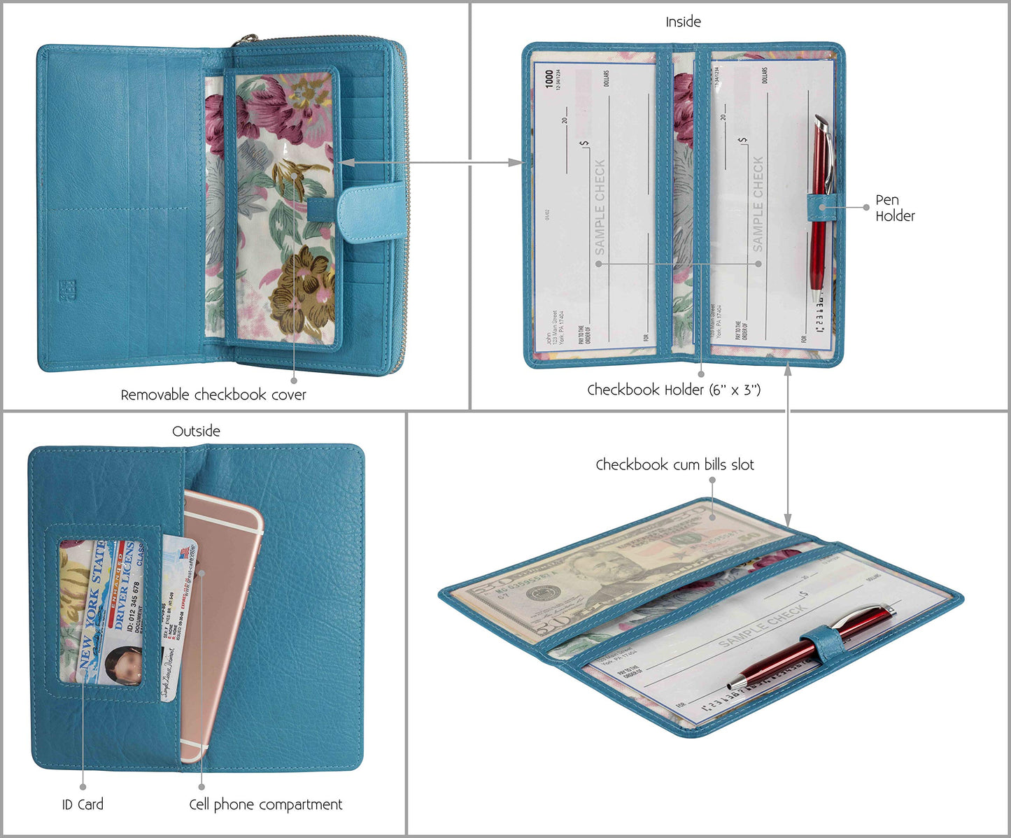 Mou Meraki Big Fat RFID Blocking Leather Organizer Checkbook Wallets For Women - Clutch