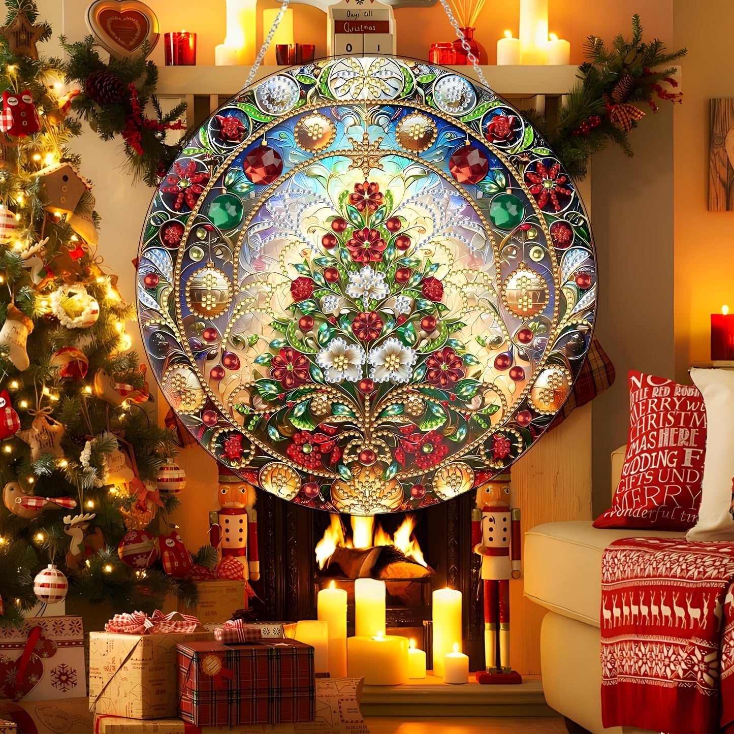 Diamond Art Hanging Kit for Adult,Special Shaped Rhinestone,DIY Acrylic Diamond Art Painting Window Pendants Home Garden Wall Hanging Kits Hanging Ornament,Double Sided. (Christmas Trees-1)