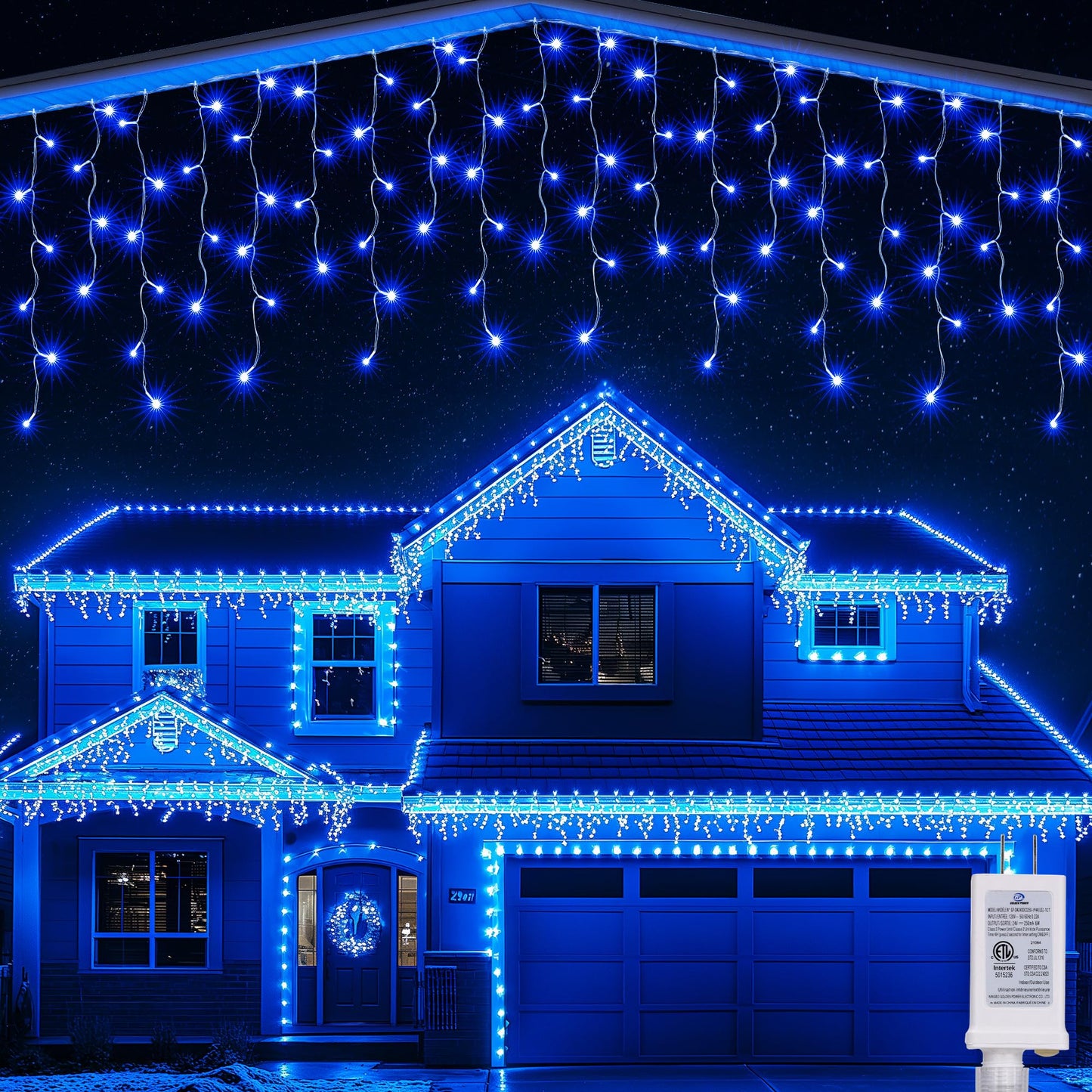 Joomer Christmas Icicle Lights - 33FT Plug in String Lights Waterproof, 8 Modes Timer Connectable Outdoor String Light for Christmas Party, Eaves, Roofs, Xmas Decorations (Blue)