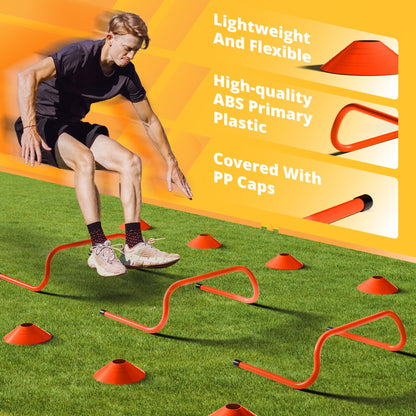 Yes4All Agility Ladder Adjustable Speed & Agility Training Equipment for All Ages, Durable Speed Ladder, Multiple Combo Sets Available, Orange,12 Agility Cones, 5 Hurdles, Jump Rope, Running Parachute