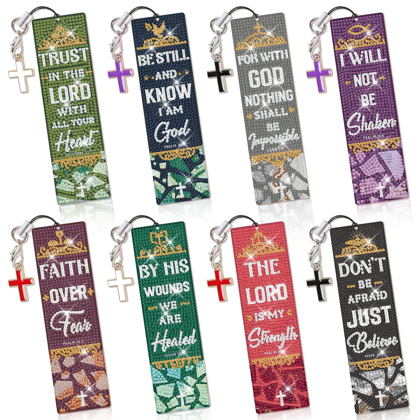 8 Pieces Christian Bible Verse Diamond Art Bookmarks 5d Christian Beaded Bookmark Acrylic Tassel Bookmark for DIY Making Beginners Kids Adults Arts Craft Supplies (Bible)