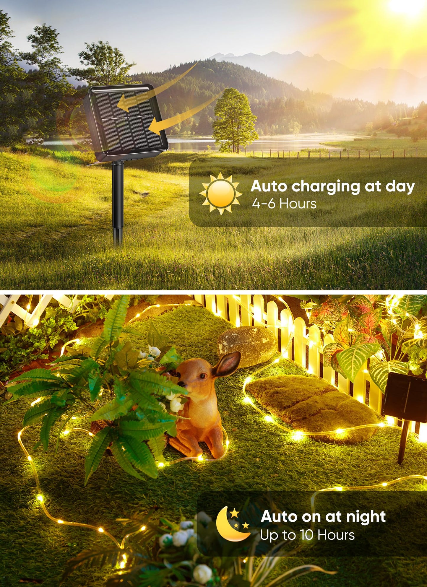 Brightown Solar Rope Lights, 39FT 100LED Outdoor Solar String Lights, IP65 Waterproof Solar Powered Fairy Lights with 8 Lighting Modes for Party Garden Patio Pool Backyard Tree Decoration, Warm White