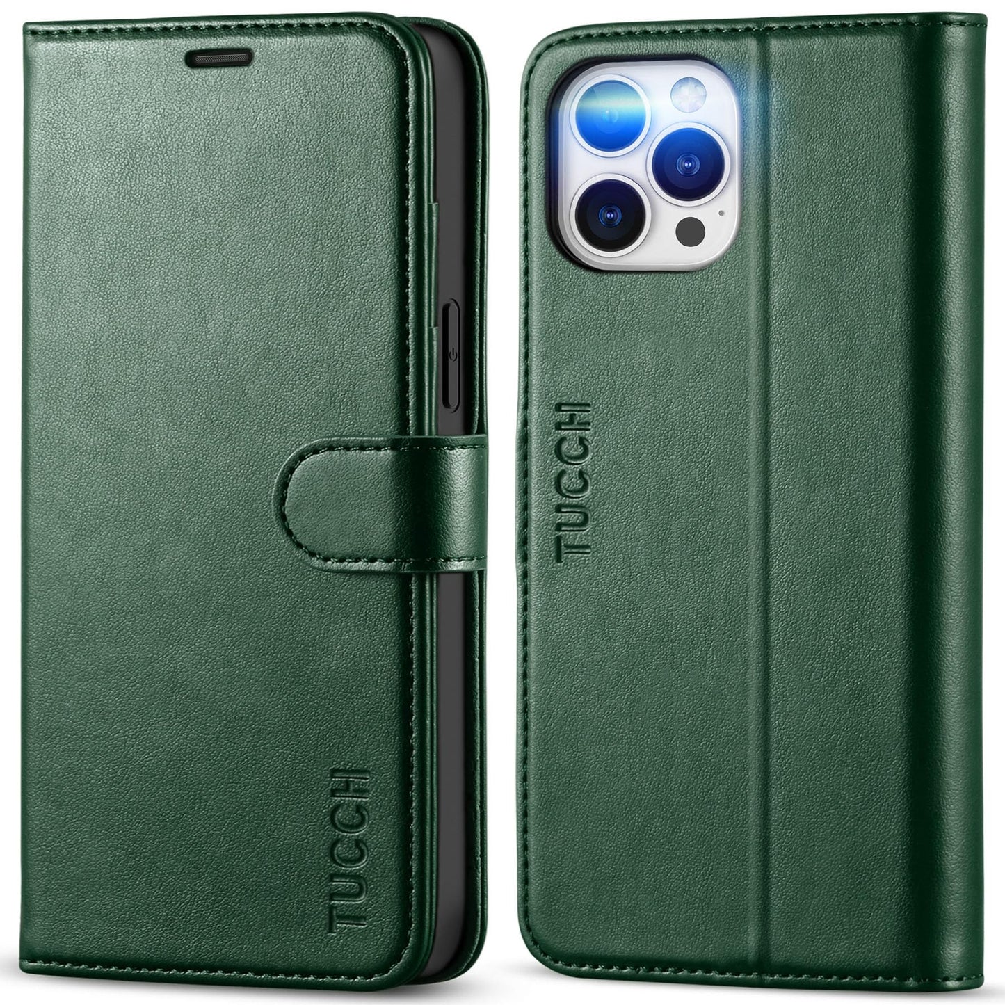TUCCH Wallet Case for iPhone 12 Pro Max 5G, RFID Blocking Card Slot Stand [Shockproof TPU Interior Case], PU Leather Magnetic Protect Flip Cover Compatible with iPhone 12 Pro Max 6.7”, Midnight Green