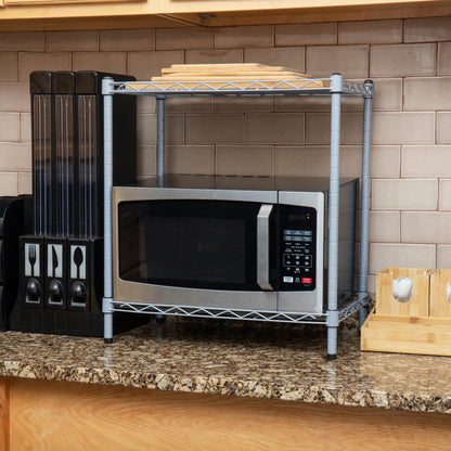 Mind Reader Microwave Shelf, Storage Shelves, Countertop Organizer, Kitchen Rack, Metal, 22.75" L x 13.25" W x 21.25" H, Silver