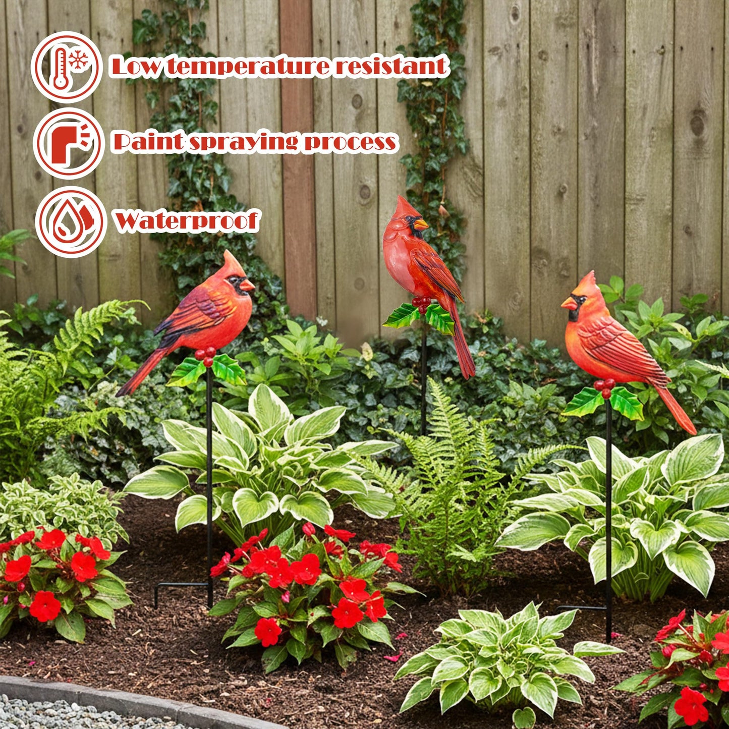 BVLFOOK 3PCS Cardinal Bird Yard Outdoor Decoration Stakes, Grandmas Garden Statue Home Yard Decoration Signs with Stakes, Personalized Unique Funny Gifts, Lawn Ornaments Home Decor