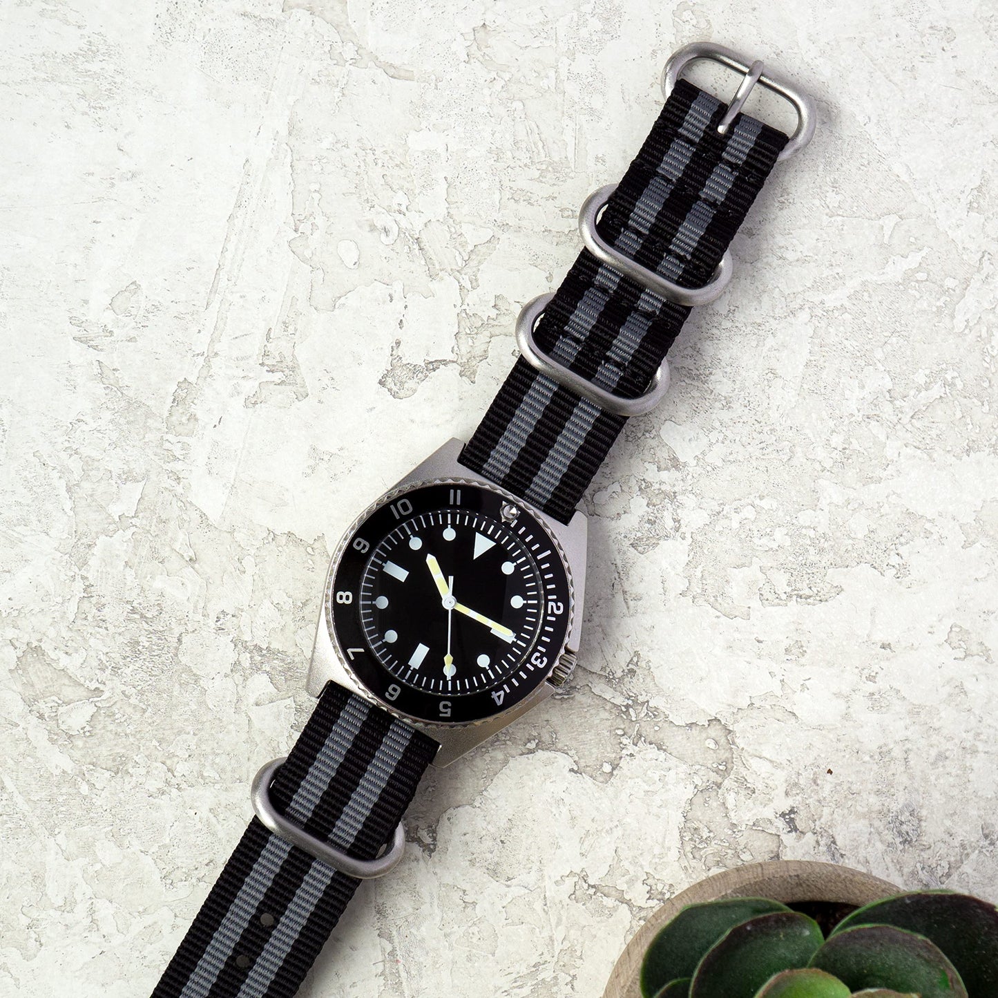 Benchmark 18mm Black & Grey Striped Nylon Watch Band - One Piece Waterproof Ballistic Nylon - Slip Through Military Style Zulu Watch Strap for Men & Women
