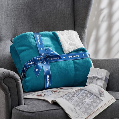 Bedsure GentleSoft Sherpa Fleece Throw Blanket Twin Size for Couch - Thick and Warm, Soft Fuzzy Plush Twin Blanket for Winter, Teal, 60x80 Inches