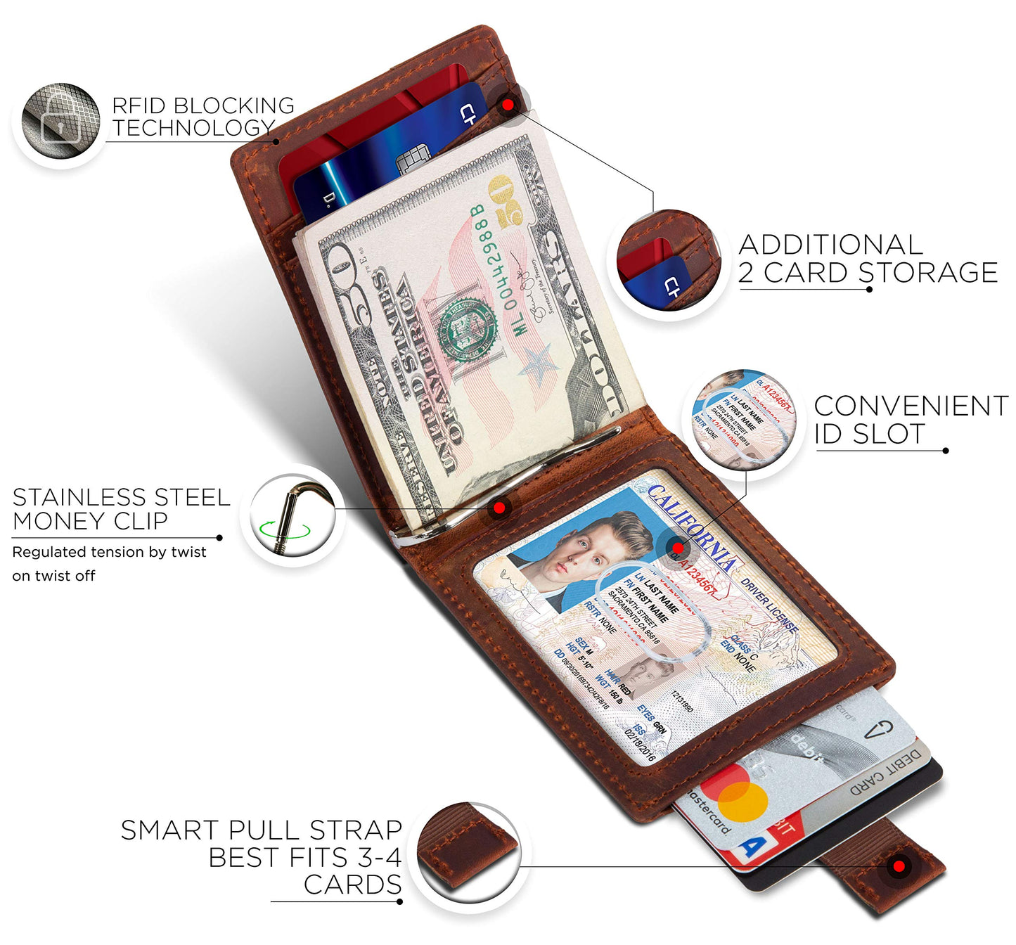SERMAN BRANDS RFID Blocking Slim Bifold Genuine Leather Minimalist Front Pocket Wallets for Men with Money Clip Thin Mens (Canyon Red 1.0)