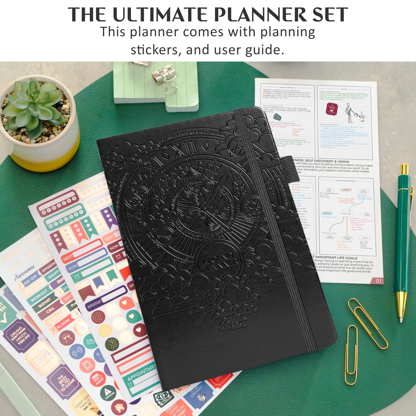 Legend Dated Hourly Weekly Planner 2026 – Daily, Monthly & Yearly Agenda with Time Slots – Hardcover Organizer Journal, 5.8x8.3” (Black)
