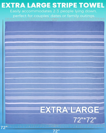 Antfuny 2 Packs Turkish Beach Towel Jumbo Extra Large XL XXL Big Oversized Giant Huge Thin Outdoor Picnic Accessories Travel Essentials for Family Camping Gears Must Haves Yard Mat Navy
