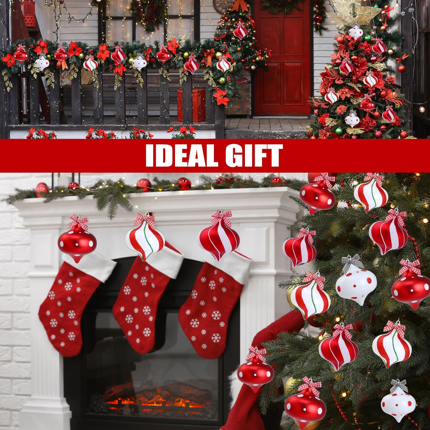 Sggvecsy 12 Pcs Peppermint Candy Ornaments - Candy Cane Balls, Red & White Hanging Stripes - Christmas Tree Ornaments for Xmas Party & Indoor/Outdoor Holiday Home Decorations