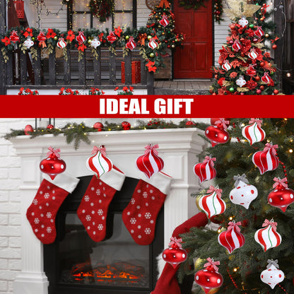 Sggvecsy 12 Pcs Peppermint Candy Ornaments - Candy Cane Balls, Red & White Hanging Stripes - Christmas Tree Ornaments for Xmas Party & Indoor/Outdoor Holiday Home Decorations