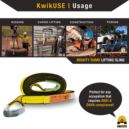 KwikSafety - Charlotte, NC - Mighty Sumo 2”x 10’ Poly Web Sling Lifting Strap Construction ASME OSHA / 6400lbs Vertical 5100lbs Choker 12800lbs Basket/Rigging Moving Towing Hoisting Gear