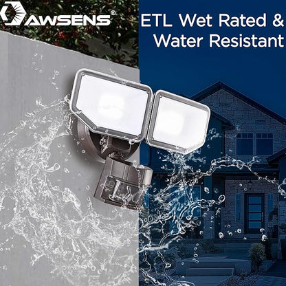 40W LED Security Lights Motion Sensor Light Outdoor, 180 Degree, 4000 LM, 5000 K, ETL Water Resistant, Clear 2 Head Motion Detector Flood Light for Garage, Yard (Bronze)