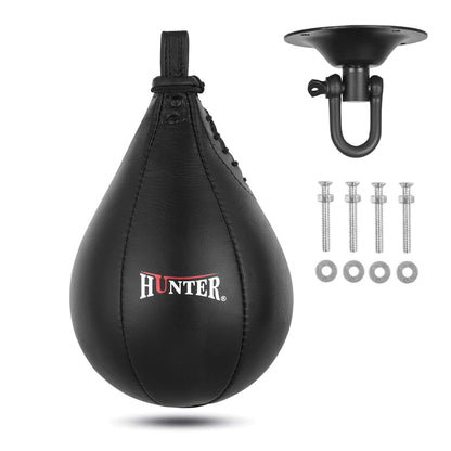Hunter Leather Speed Bag for Boxing, Premium Cowhide Punching Speed Bag with Swivel, Lightweight Bladder for Fast Rebounds & Reflex Training