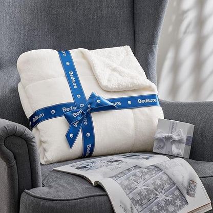 Bedsure GentleSoft Sherpa Fleece Blankets King Size for Bed - Thick and Warm, Soft Fuzzy Plush King Blanket for Winter, White, 108x90 Inches
