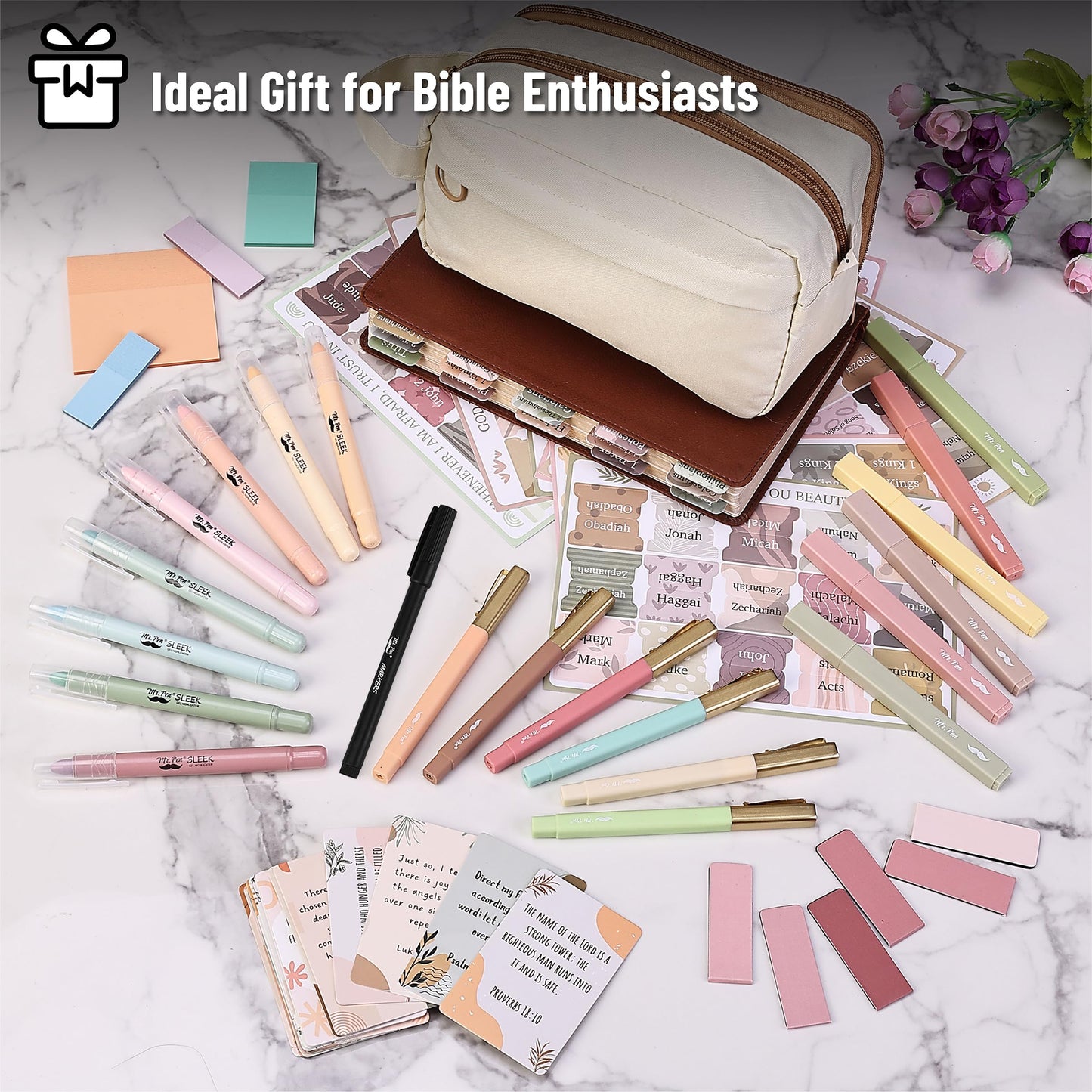 Mr. Pen- Bible Journaling Kit for Women, Bible Highlighters and Pens No Bleed, Pencil Case, Fineliner, Prayer Cards, Tabs, Magnetic Bookmarks, Transparent Sticky Notes, Mothers Day Gift
