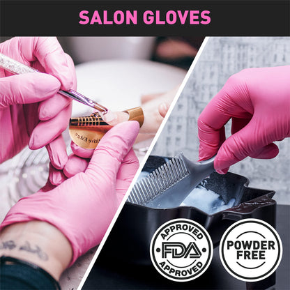 OKIAAS Black/Pink Vinyl Gloves Disposable Latex Free, Food Safe, Powder Free, 5 Mil Thickened for Cooking, Cleaning, Food Prep, Baking, Hair Dye, Tattoo, Medium, 50 Count