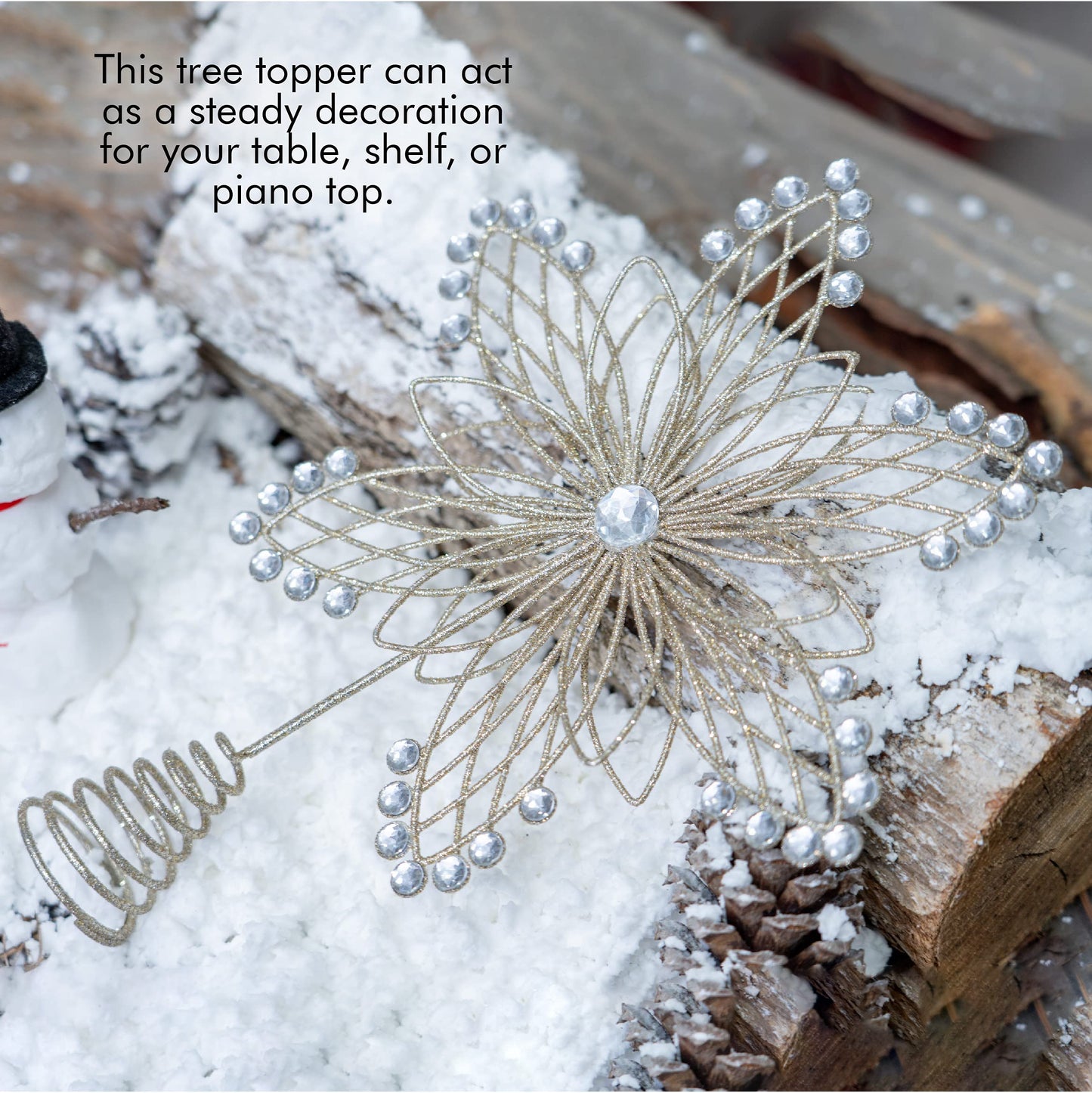 Ornativity Jewel Flower Tree Topper - Gold Glitter Sparkling Metal Wire Star Flower Topper with Sparkly Gem Jewel Finish Holiday Christmas Tree Top Decor Xmas Ornament Decoration