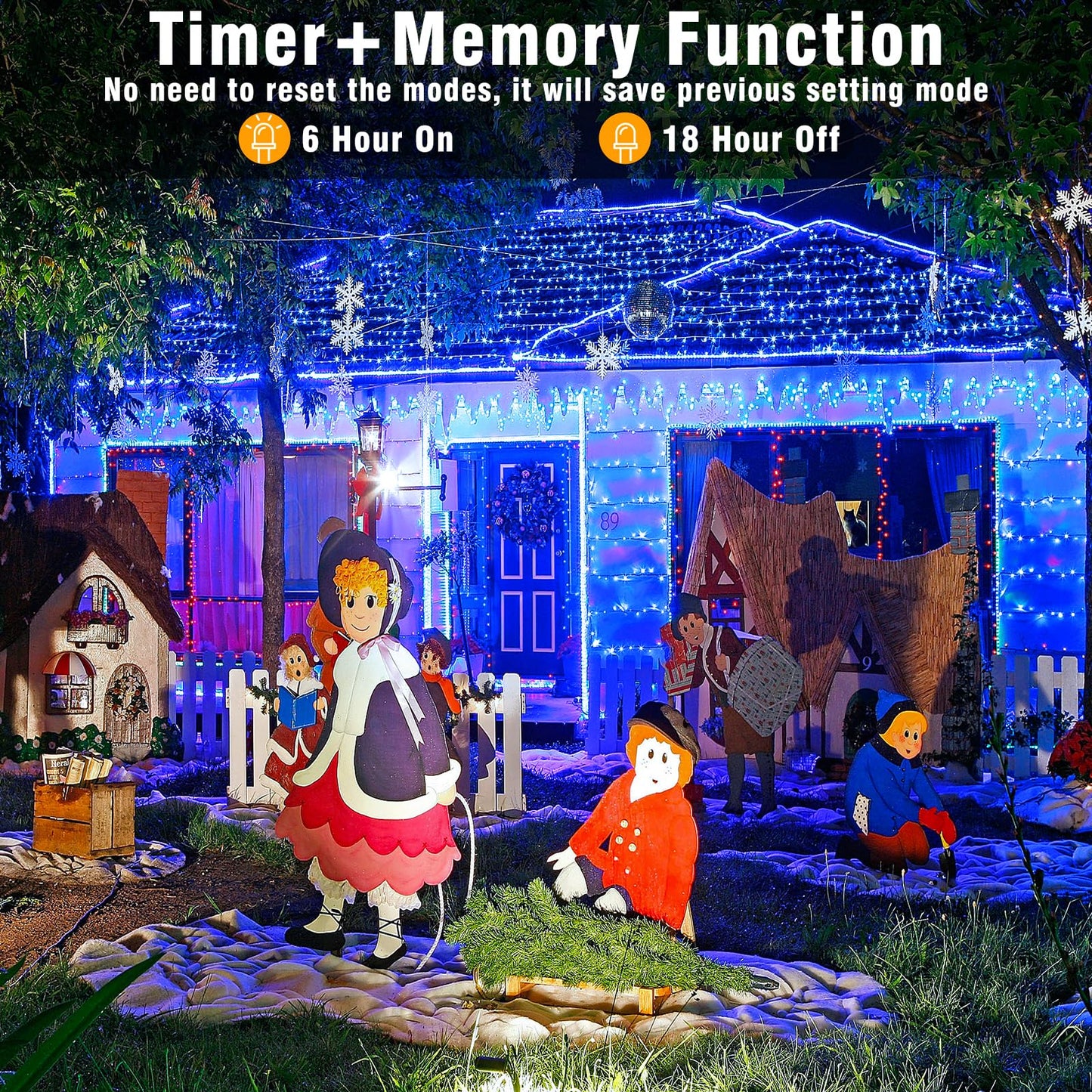 300 LED Blue Christmas Lights Outdoor Waterproof, 100ft Extra Long Blue String Lights 8 Modes Plug in Twinkle Fairy Lights with Timer for Indoor Outside Bedroom Christmas Tree Party Decorations