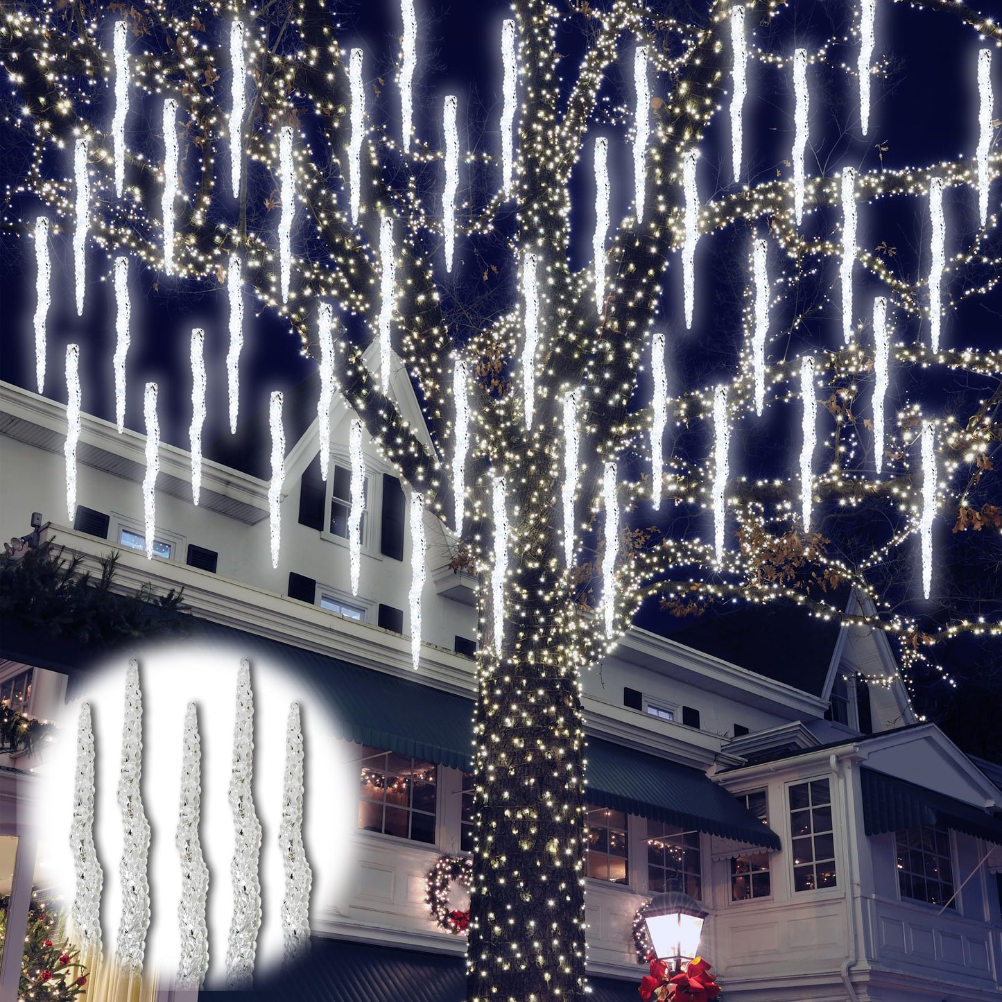 AWQ 21.7 FT Icicle Lights, 60 LED Twinkle Icicle String Lights with 12Tubes, Multicolour Christmas Light with 11 Modes, Timer & Memory Function for Indoor Outdoor Wedding Party Christmas Decor (12)