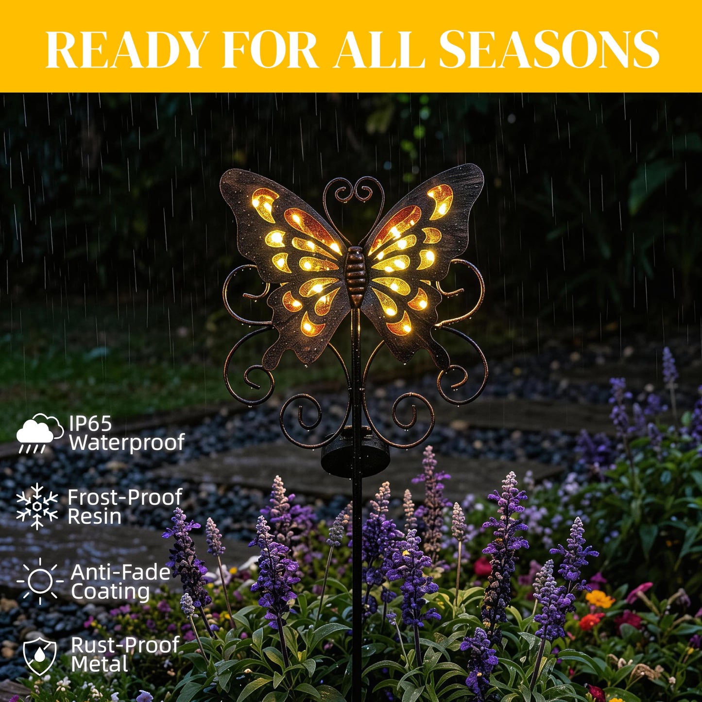 Lune cle Butterfly Solar Lights for Outside, 36 inches Waterproof Metal Solar Pathway Lights, Large Solar Butterfly Lights Outdoor Garden Decor, Warm Amber LED Stake Lights Outdoor Yard