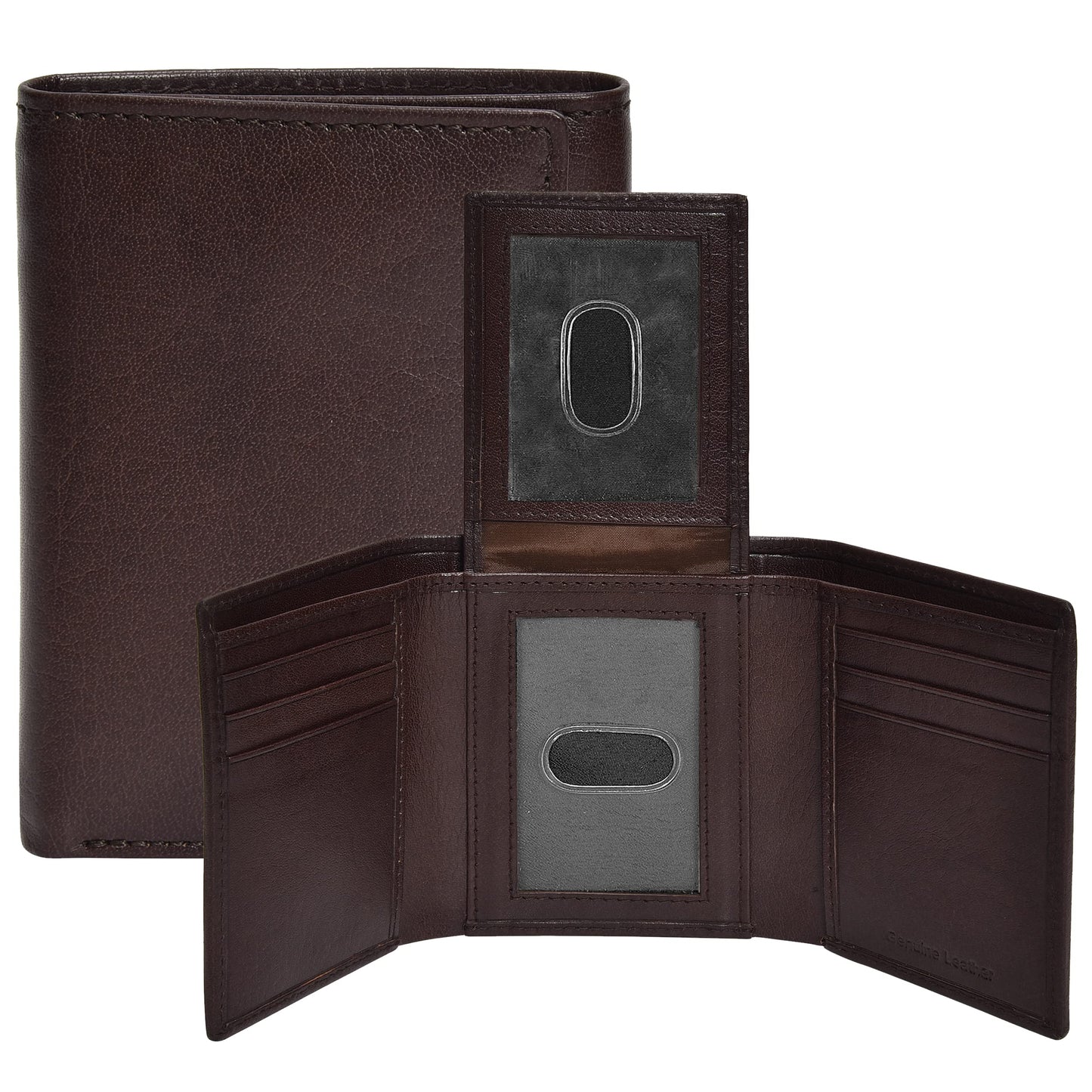 Real Leather Mens Trifold Wallet RFID Blocking Slim Minimalist Front Pocket - Thin & Stylish with ID Window in Gift Box