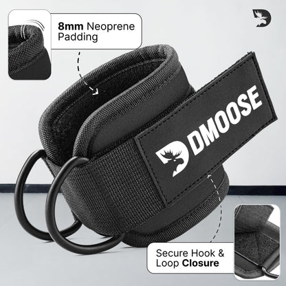 DMoose Ankle Strap for Cable Machine - One Size Fit with Premium Padding, Workout Kickback Ankle Cuffs, Ankle Bands for Working Out, Booty Workouts, Leg Extension, Hip Abductors & Lower Body Exercises