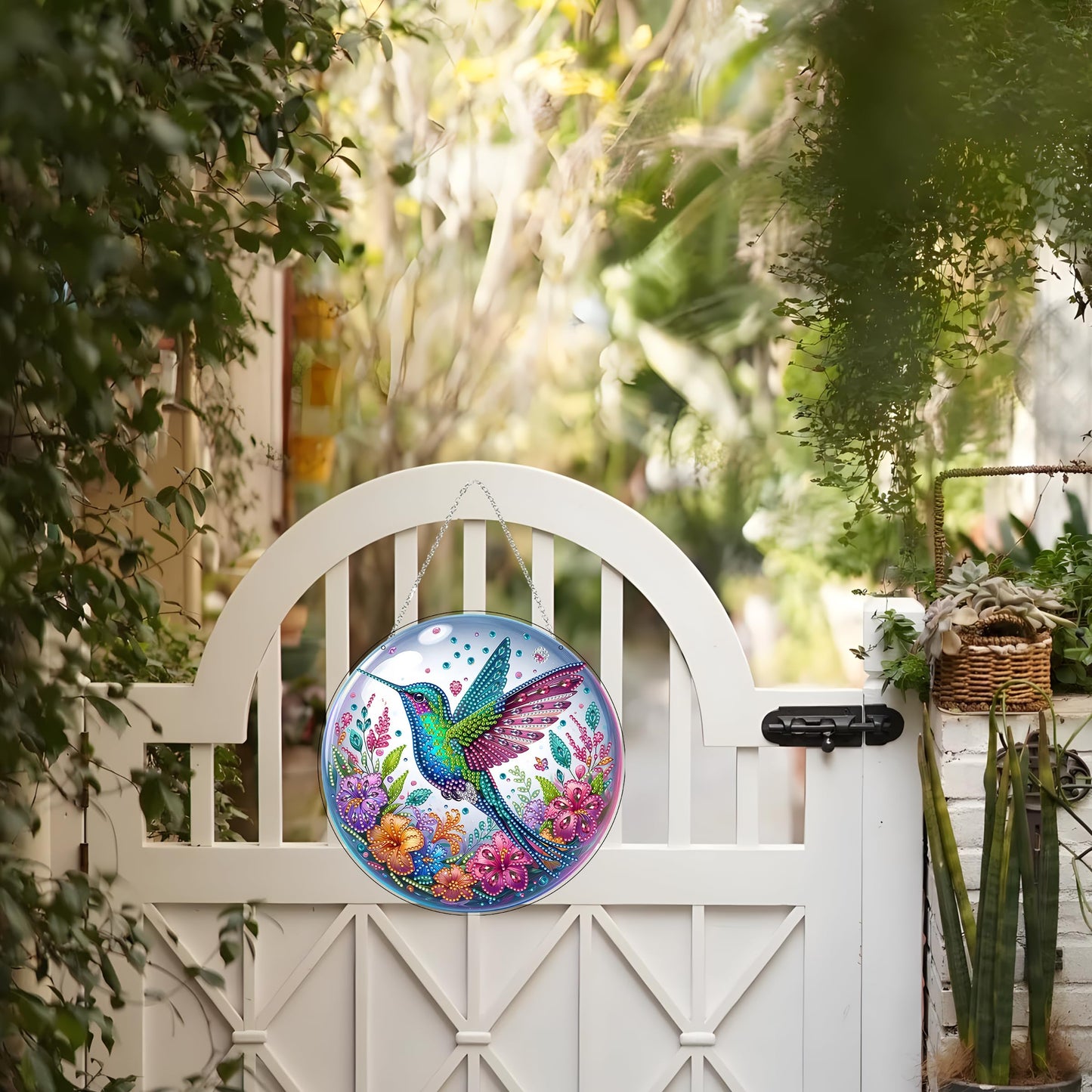 JJFox Diamond Art Hanging Kit for Adult,Special Shaped Rhinestone,DIY Acrylic 5D Diamond Art Painting Window Pendants Home Garden Wall Hanging Kits Hanging Ornament,Double Sided. (Hummingbird)
