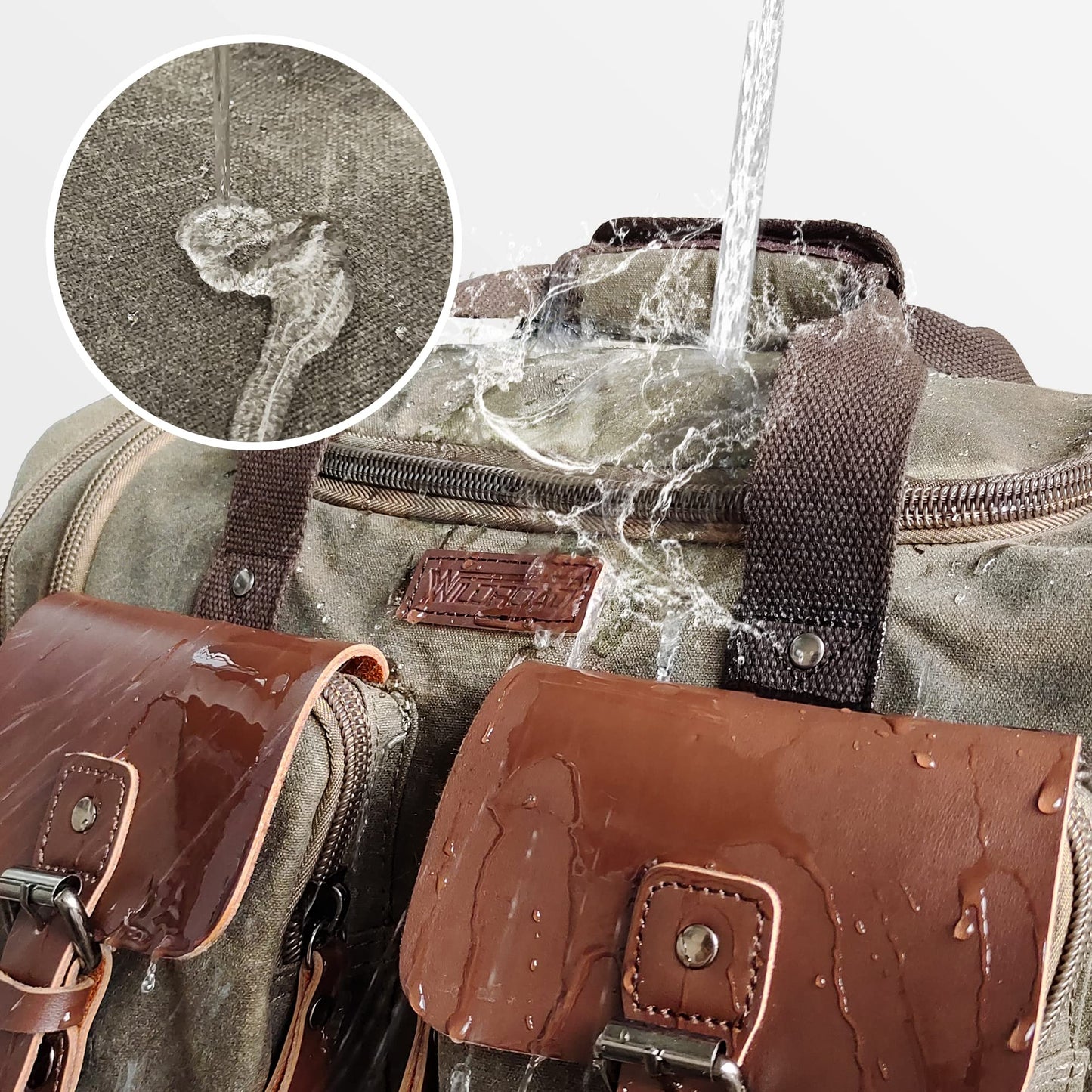 Wildroad Waxed Canvas Duffle Bag - 50L Waterproof Weekender Overnight Travel Bag