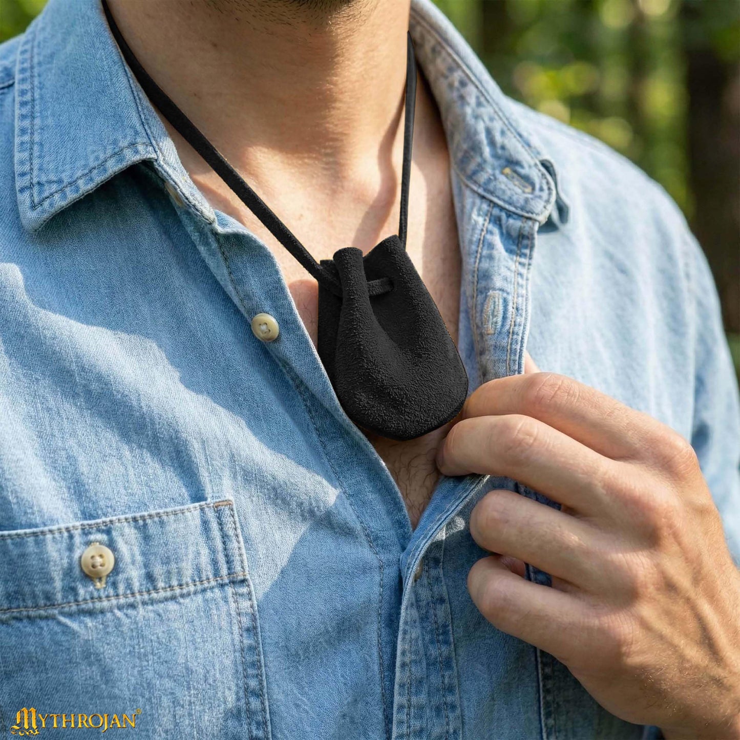 Mythrojan Small Trinket Pouches Set of 2, Suede Leather Drawstring Coin & Dice Bags for LARP, SCA, Viking & Medieval Events Color : Black
