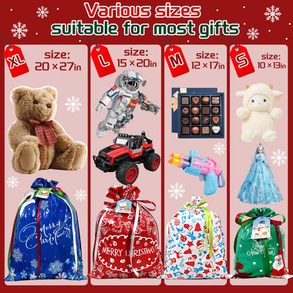 38PCS Christmas Drawstring Gift Bags Assorted Size Small Medium Large