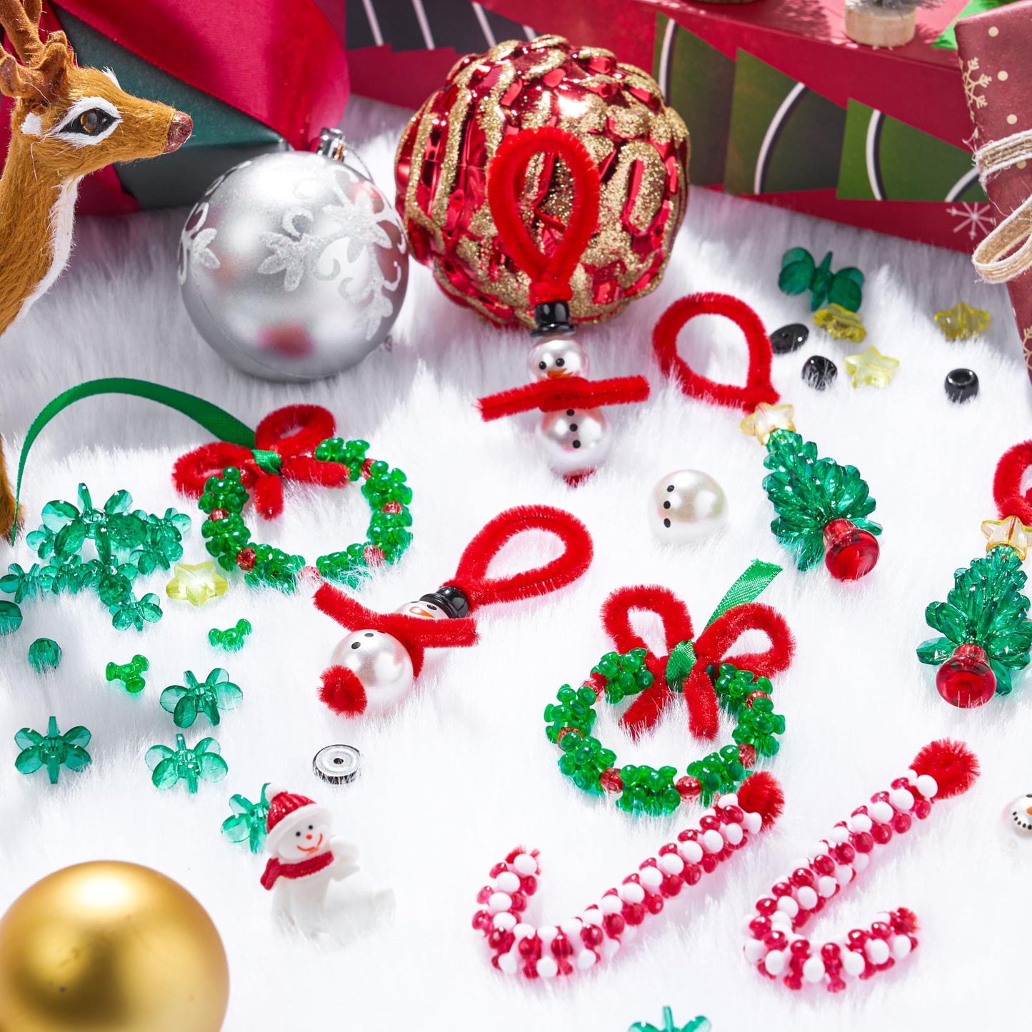 JOYIN Christmas Beaded Ornament Craft, Make Up to 40 Hanging Ornaments of Snowman, Christmas Tree, Candy Canes, and Wreaths for DIY Craft, Xmas Gift Holiday Party, Indoor Decoration（Age 14+）