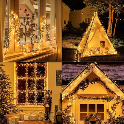 1200 LED 59 FT Cluster Lights, Warm White Christmas Tree Lights 8 Modes Timer Remote, Waterproof String Lights for Indoor Outside Garland Xmas Decorations