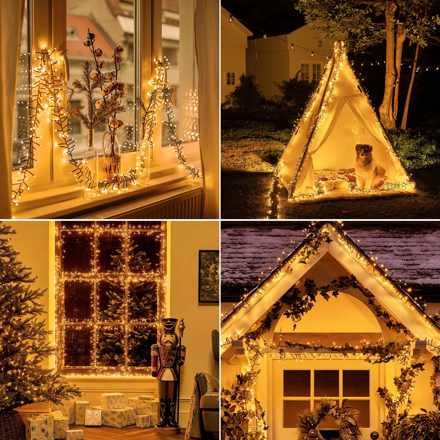 Ccinny 1200 LED 59 FT Cluster Lights, Warm White Christmas Tree Lights 8 Modes Timer Remote, Waterproof String Lights for Indoor Outside Garland Xmas Decorations