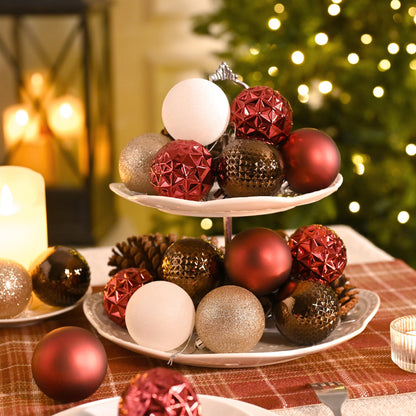 Valery Madelyn Christmas Tree Decorations Ornament Set, 50ct 2 Inches Red Brown White Shatterproof Christmas Ball Ornaments Hanging Xmas Holiday Party Decor